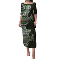 Fijian Masi Tribal Tattoos Art Pattern Puletasi Green Color Half Style - Polynesian Pride