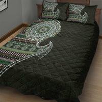 Fijian Masi Tribal Tattoos Art Pattern Quilt Bed Set Green Color Half Style - Polynesian Pride