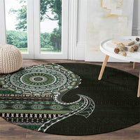 Fijian Masi Tribal Tattoos Art Pattern Round Carpet Green Color Half Style - Polynesian Pride