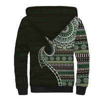 Fijian Masi Tribal Tattoos Art Pattern Sherpa Hoodie Green Color Half Style - Polynesian Pride