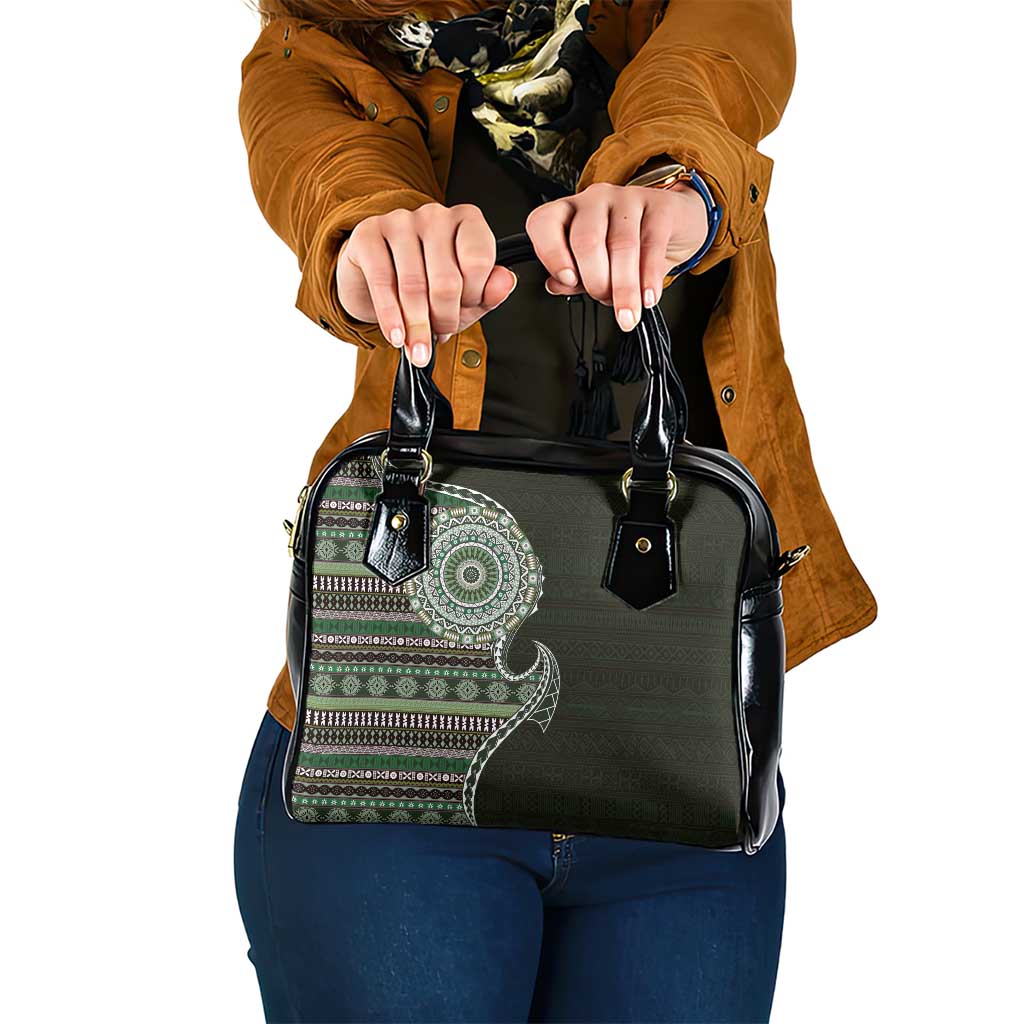 Fijian Masi Tribal Tattoos Art Pattern Shoulder Handbag Green Color Half Style - Polynesian Pride