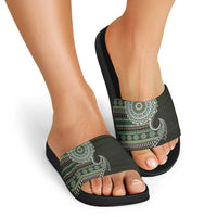 Fijian Masi Tribal Tattoos Art Pattern Slide Sandals Green Color Half Style - Polynesian Pride
