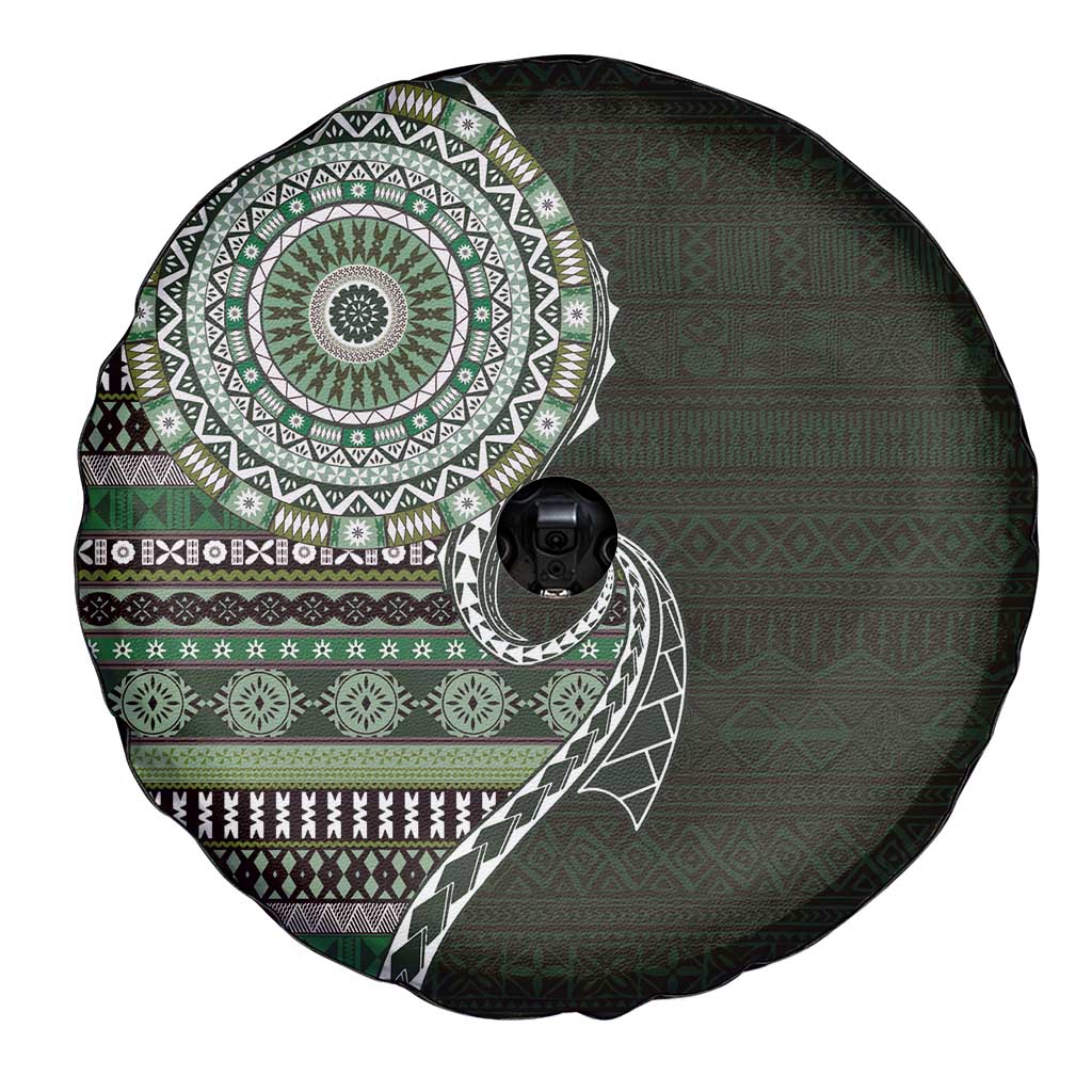 Fijian Masi Tribal Tattoos Art Pattern Spare Tire Cover Green Color Half Style - Polynesian Pride