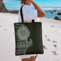 Fijian Masi Tribal Tattoos Art Pattern Tote Bag Green Color Half Style - Polynesian Pride