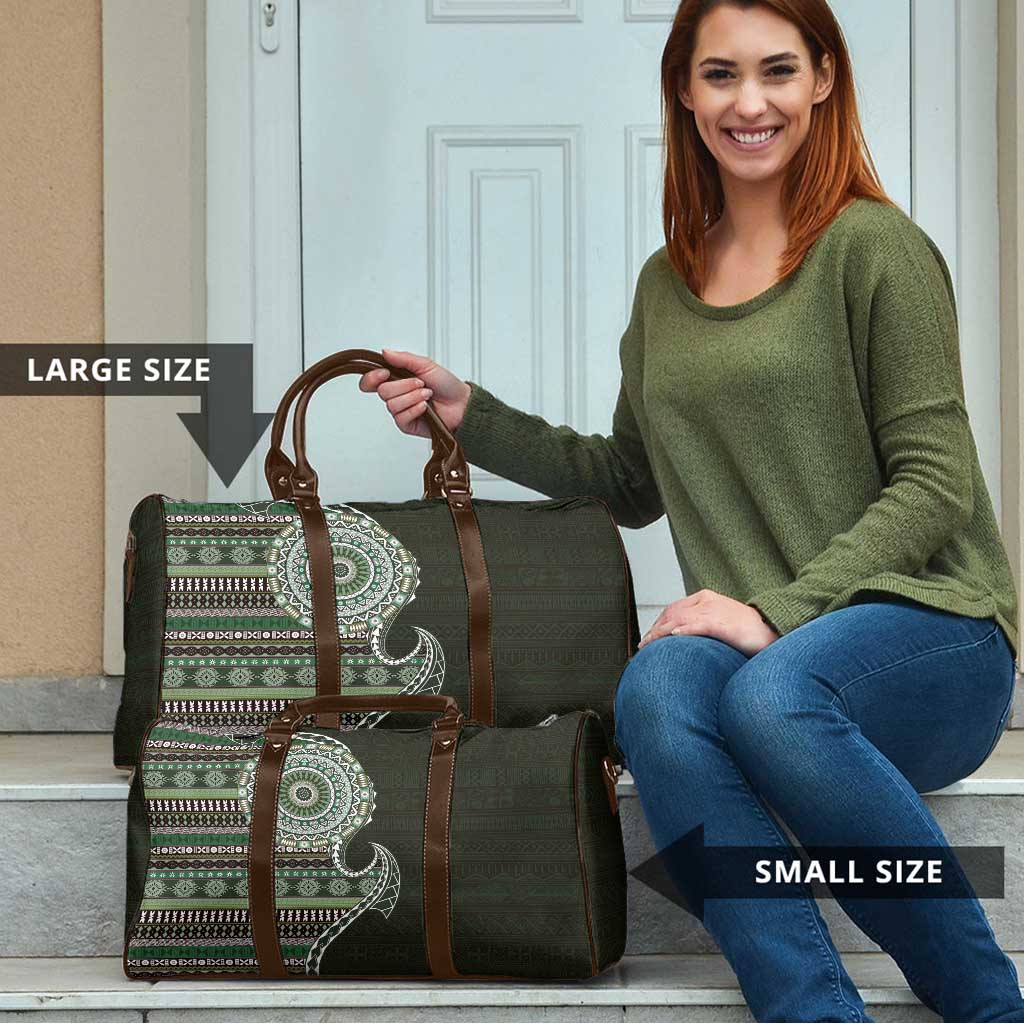 Fijian Masi Tribal Tattoos Art Pattern Travel Bag Green Color Half Style - Polynesian Pride