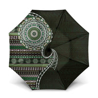 Fijian Masi Tribal Tattoos Art Pattern Umbrella Green Color Half Style - Polynesian Pride