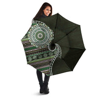Fijian Masi Tribal Tattoos Art Pattern Umbrella Green Color Half Style - Polynesian Pride