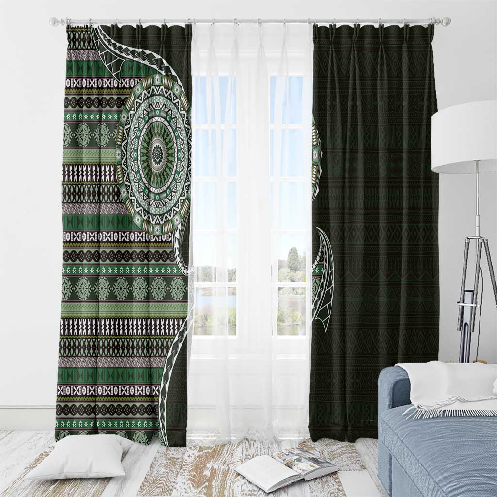 Fijian Masi Tribal Tattoos Art Pattern Window Curtain Green Color Half Style - Polynesian Pride