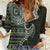 Fijian Masi Tribal Tattoos Art Pattern Women Casual Shirt Green Color Half Style - Polynesian Pride