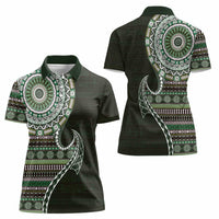 Fijian Masi Tribal Tattoos Art Pattern Women Polo Shirt Green Color Half Style - Polynesian Pride