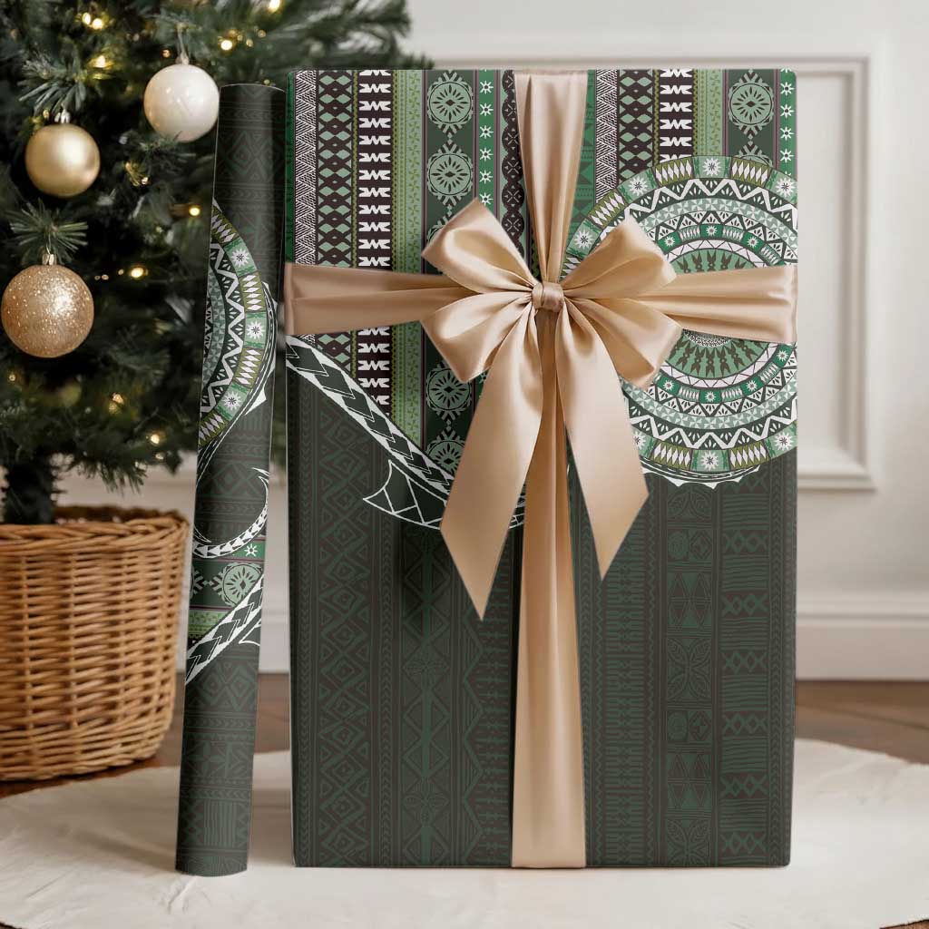 Fijian Masi Tribal Tattoos Art Pattern Wrapping Paper Green Color Half Style - Polynesian Pride