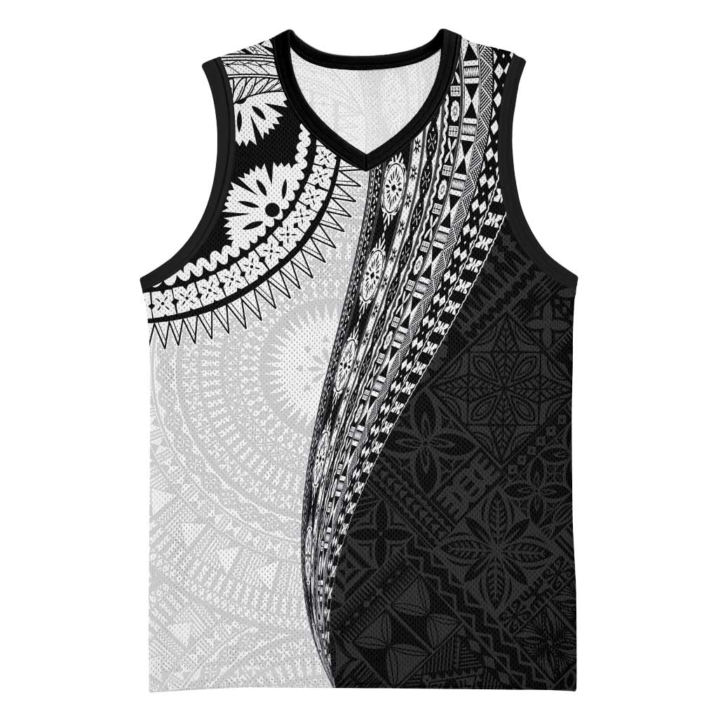 Fijian Masi Tattoos Basketball Jersey with Tapa Tribal Pattern - Polynesian Pride