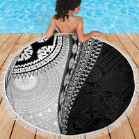 Fijian Masi Tattoos Beach Blanket with Tapa Tribal Pattern - Polynesian Pride