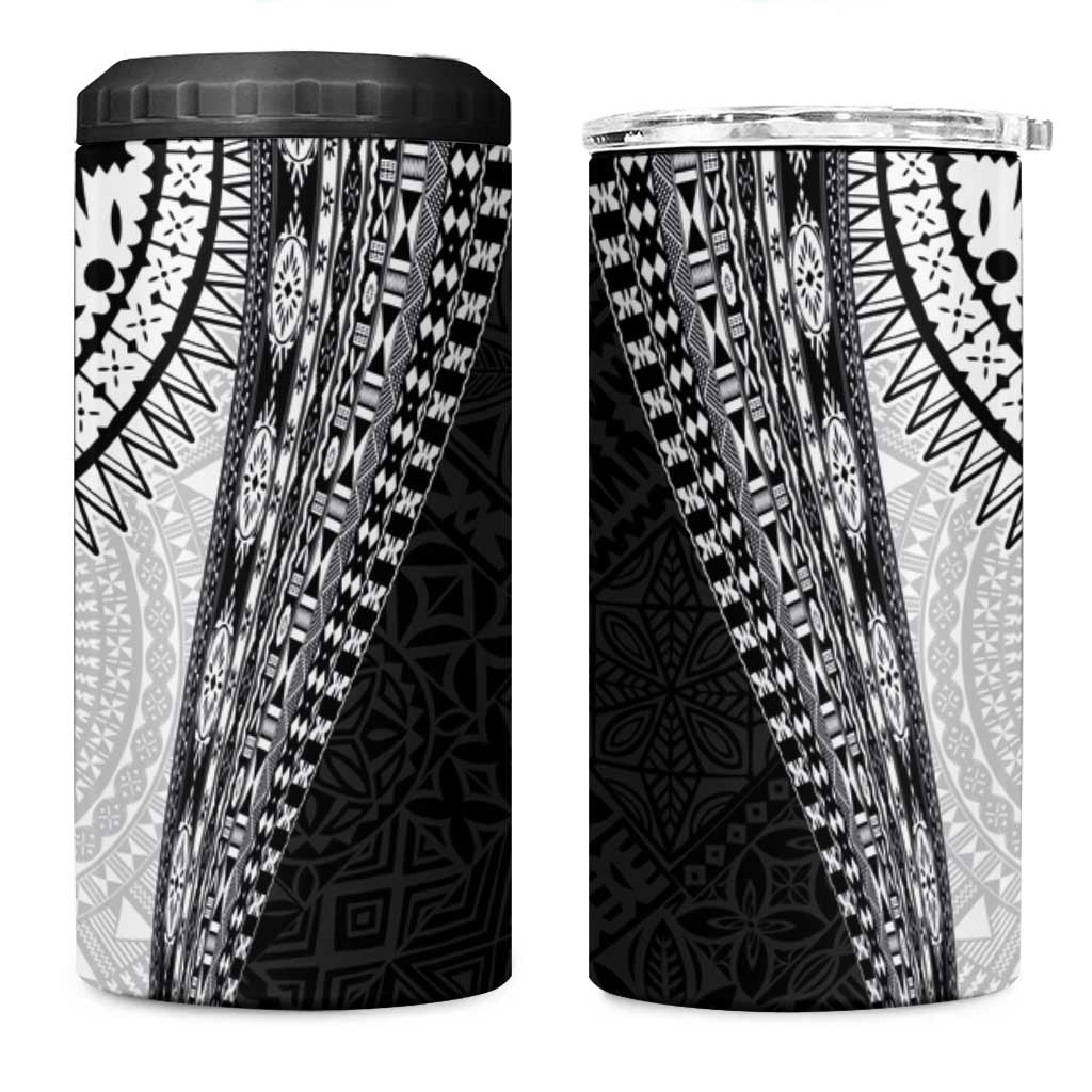 Fijian Masi Tattoos 4 in 1 Can Cooler Tumbler with Tapa Tribal Pattern - Polynesian Pride