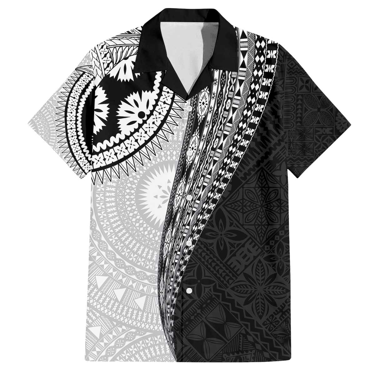 Fijian Masi Tattoos Family Matching Off The Shoulder Long Sleeve Dress and Hawaiian Shirt with Tapa Tribal Pattern LT03 Dad's Shirt - Short Sleeve White - Polynesian Pride