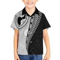 Fijian Masi Tattoos Family Matching Off The Shoulder Long Sleeve Dress and Hawaiian Shirt with Tapa Tribal Pattern LT03 Son's Shirt White - Polynesian Pride