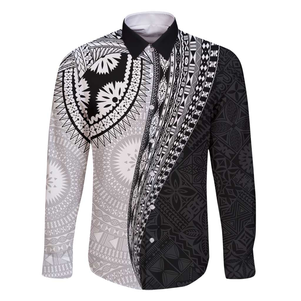 Fijian Masi Tattoos Family Matching Off Shoulder Maxi Dress and Hawaiian Shirt with Tapa Tribal Pattern - Polynesian Pride