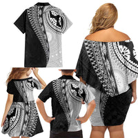 Fijian Masi Tattoos Family Matching Off Shoulder Short Dress and Hawaiian Shirt with Tapa Tribal Pattern - Polynesian Pride