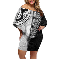 Fijian Masi Tattoos Family Matching Off Shoulder Short Dress and Hawaiian Shirt with Tapa Tribal Pattern - Polynesian Pride