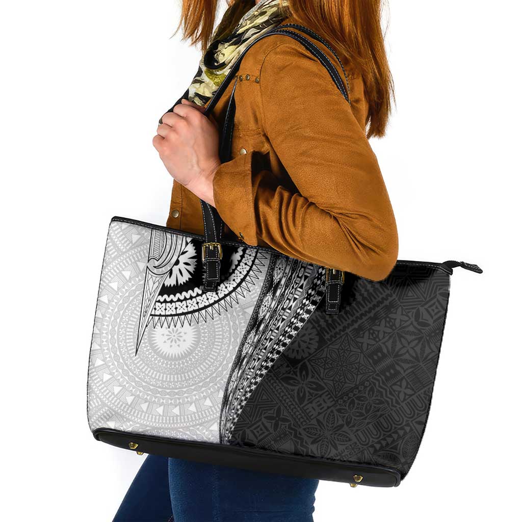 Fijian Masi Tattoos Leather Tote Bag with Tapa Tribal Pattern - Polynesian Pride