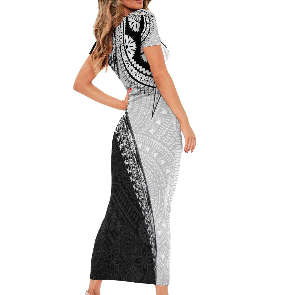 Fijian Masi Tattoos Short Sleeve Bodycon Dress with Tapa Tribal Pattern - Polynesian Pride