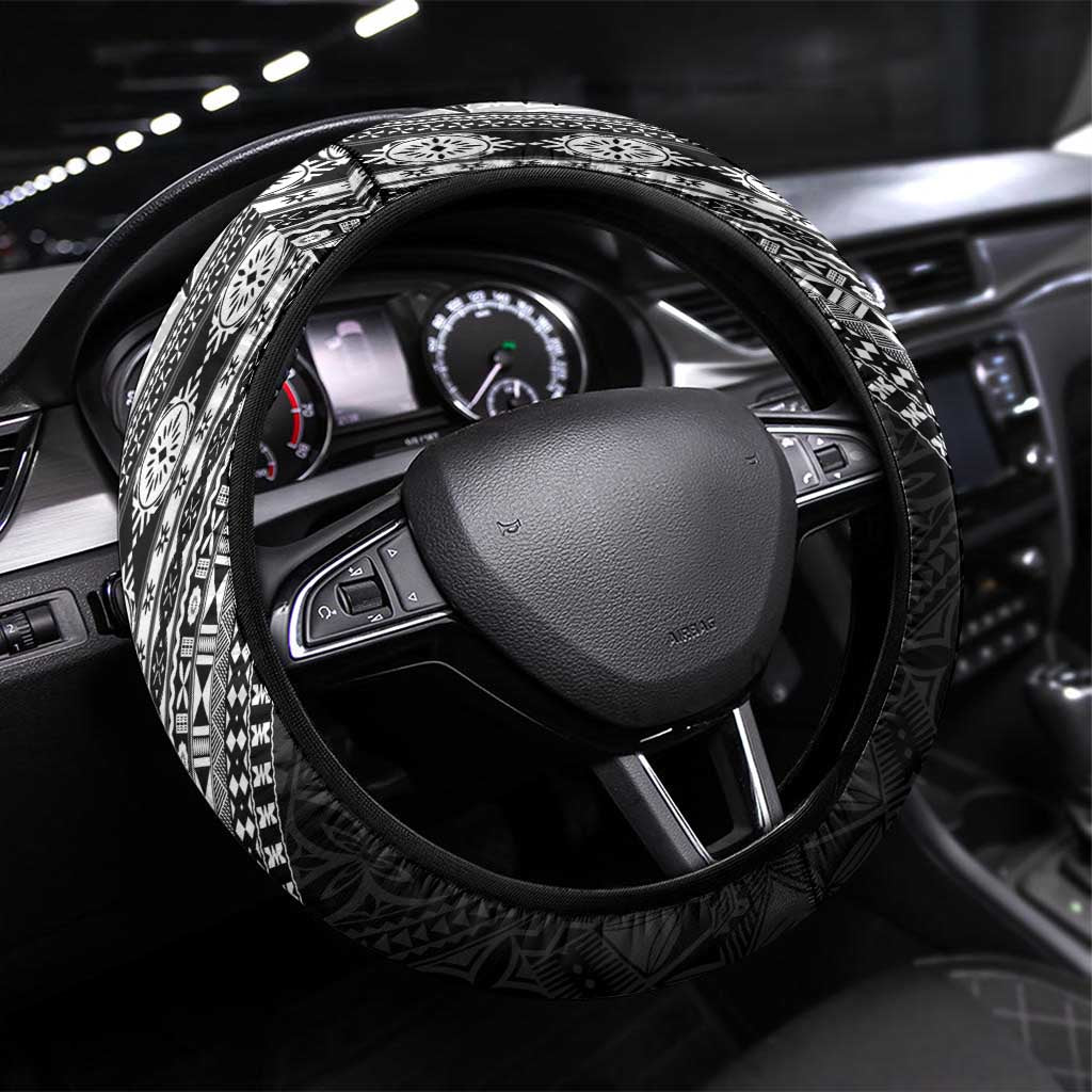Fijian Masi Tattoos Steering Wheel Cover with Tapa Tribal Pattern - Polynesian Pride