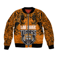 PNG Lae Snax Tigers Rugby Bomber Jacket The Tigers Head and PNG Bird Polynesian Tattoo LT03 Unisex Orange - Polynesian Pride