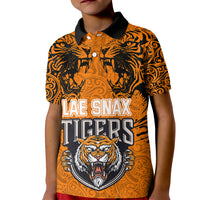 PNG Lae Snax Tigers Rugby Kid Polo Shirt The Tigers Head and PNG Bird Polynesian Tattoo LT03 Kid Orange - Polynesian Pride
