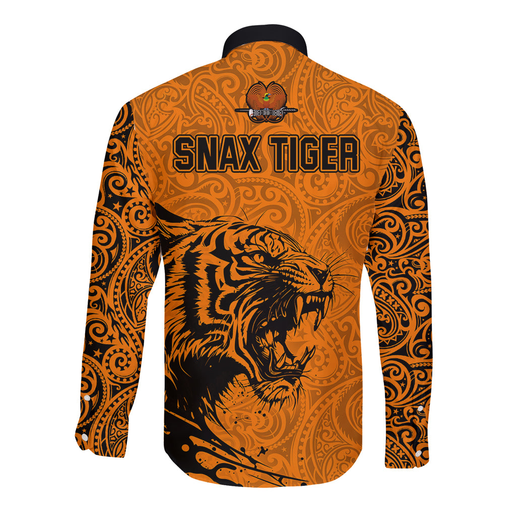PNG Lae Snax Tigers Rugby Long Sleeve Button Shirt The Tigers Head and PNG Bird Polynesian Tattoo LT03 - Polynesian Pride