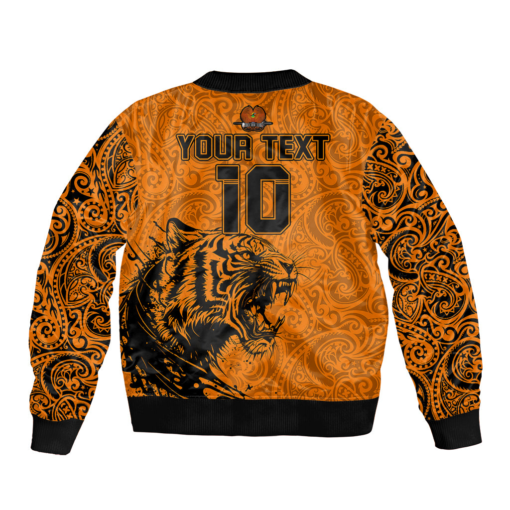 Custom PNG Lae Snax Tigers Rugby Bomber Jacket The Tigers Head and PNG Bird Polynesian Tattoo LT03 - Polynesian Pride