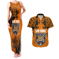 Custom PNG Lae Snax Tigers Rugby Couples Matching Tank Maxi Dress and Hawaiian Shirt The Tigers Head and PNG Bird Polynesian Tattoo LT03 Orange - Polynesian Pride