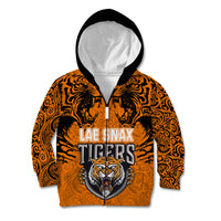 Custom PNG Lae Snax Tigers Rugby Kid Hoodie The Tigers Head and PNG Bird Polynesian Tattoo LT03 - Polynesian Pride
