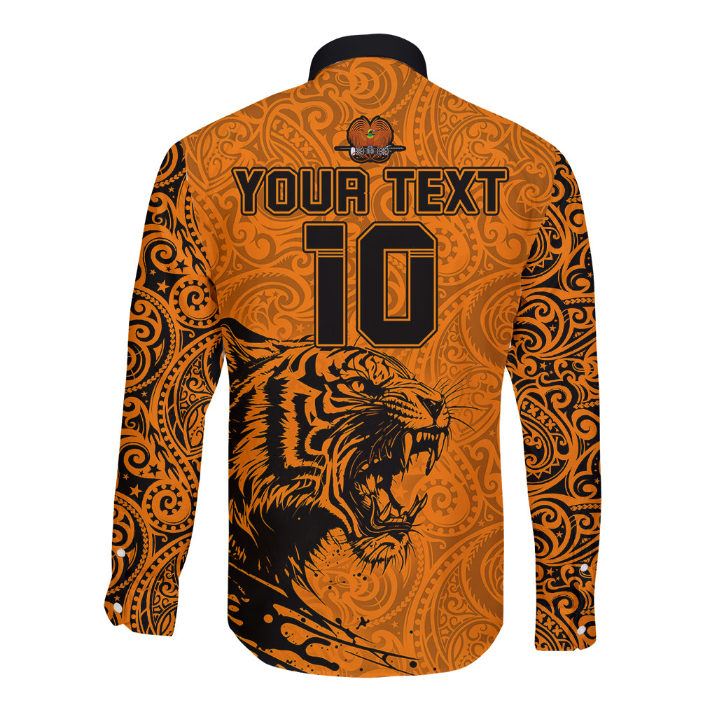 Custom PNG Lae Snax Tigers Rugby Long Sleeve Button Shirt The Tigers Head and PNG Bird Polynesian Tattoo LT03 - Polynesian Pride