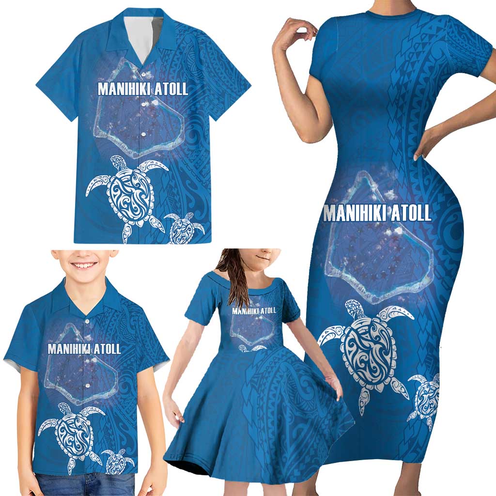 Cook Islands Manihiki Atoll Family Matching Short Sleeve Bodycon Dress and Hawaiian Shirt Maori Turtle and Polynesian Pattern LT03 - Polynesian Pride