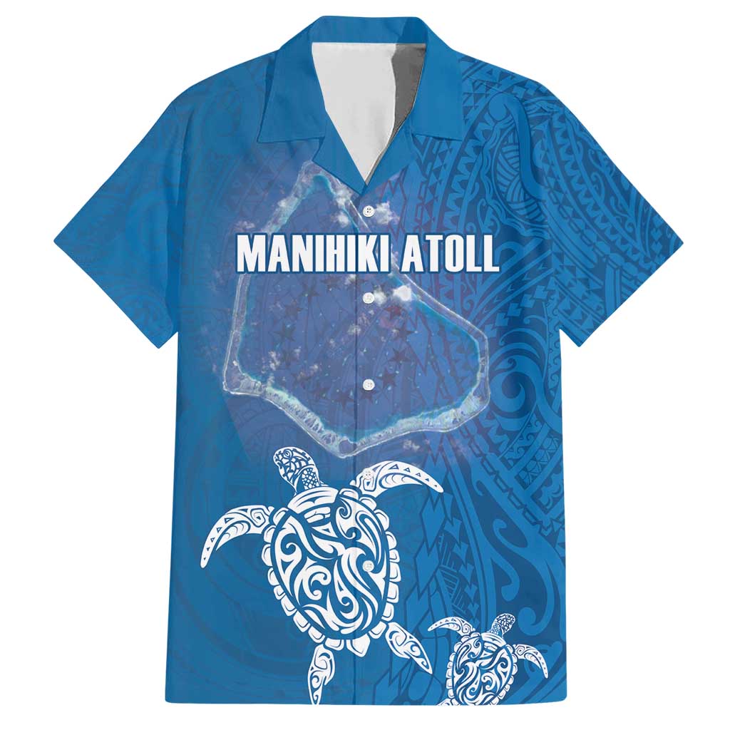 Cook Islands Manihiki Atoll Family Matching Short Sleeve Bodycon Dress and Hawaiian Shirt Maori Turtle and Polynesian Pattern LT03 Dad's Shirt - Short Sleeve Blue - Polynesian Pride