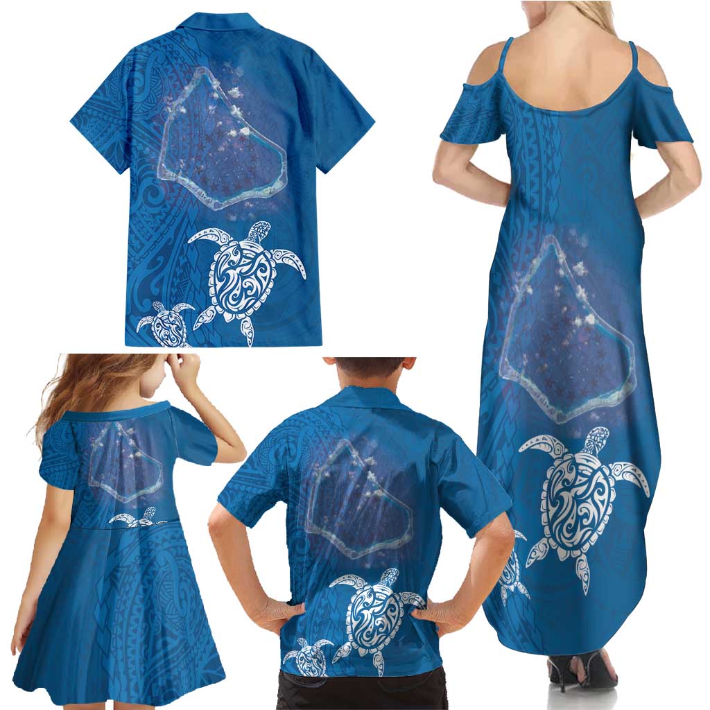 Cook Islands Manihiki Atoll Family Matching Summer Maxi Dress and Hawaiian Shirt Maori Turtle and Polynesian Pattern