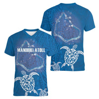 Cook Islands Manihiki Atoll Women V-Neck T-Shirt Maori Turtle and Polynesian Pattern