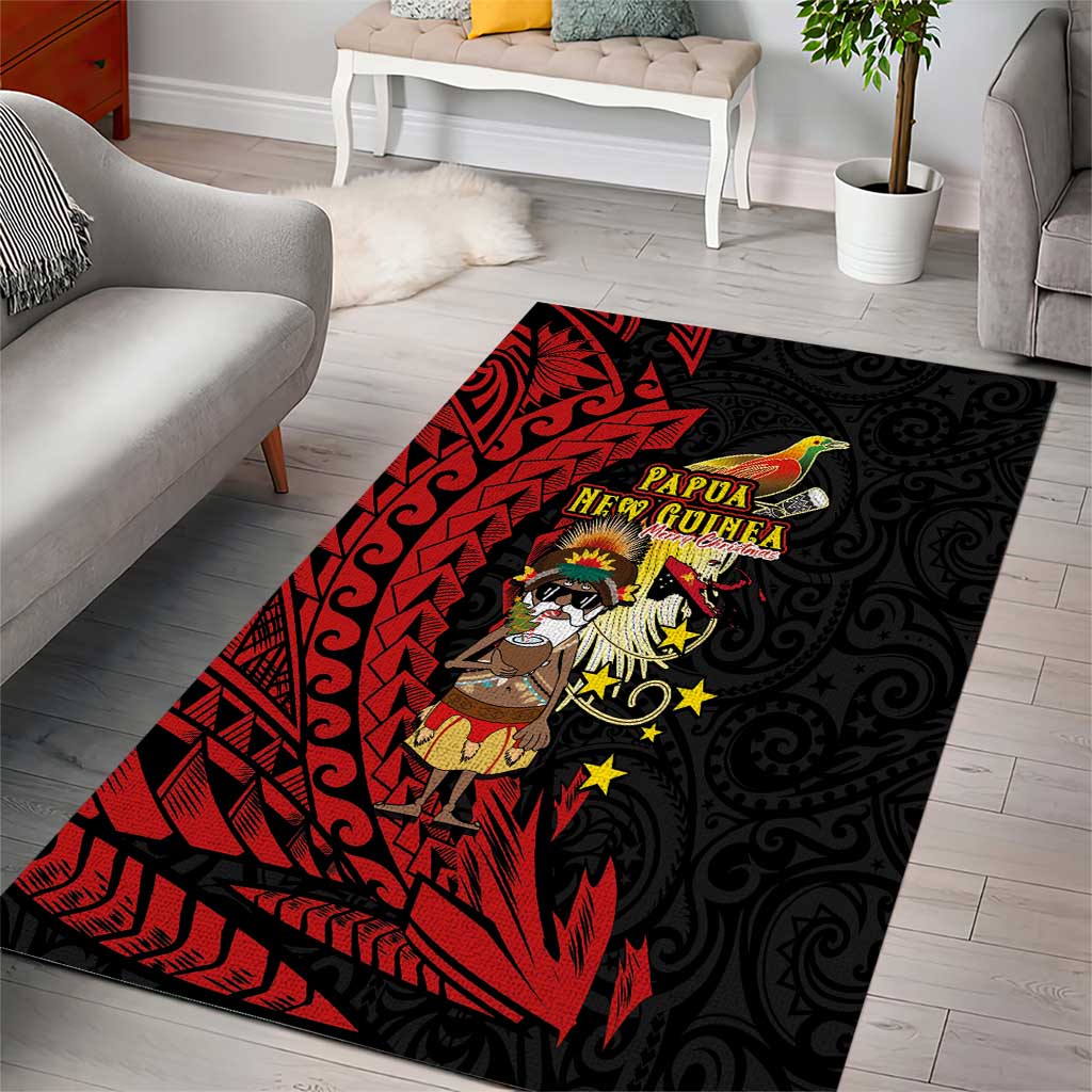 Papua New Guinea Christmas Area Rug Funny Melanesian Santa with Bird-of-paradise Tribal Style - Polynesian Pride