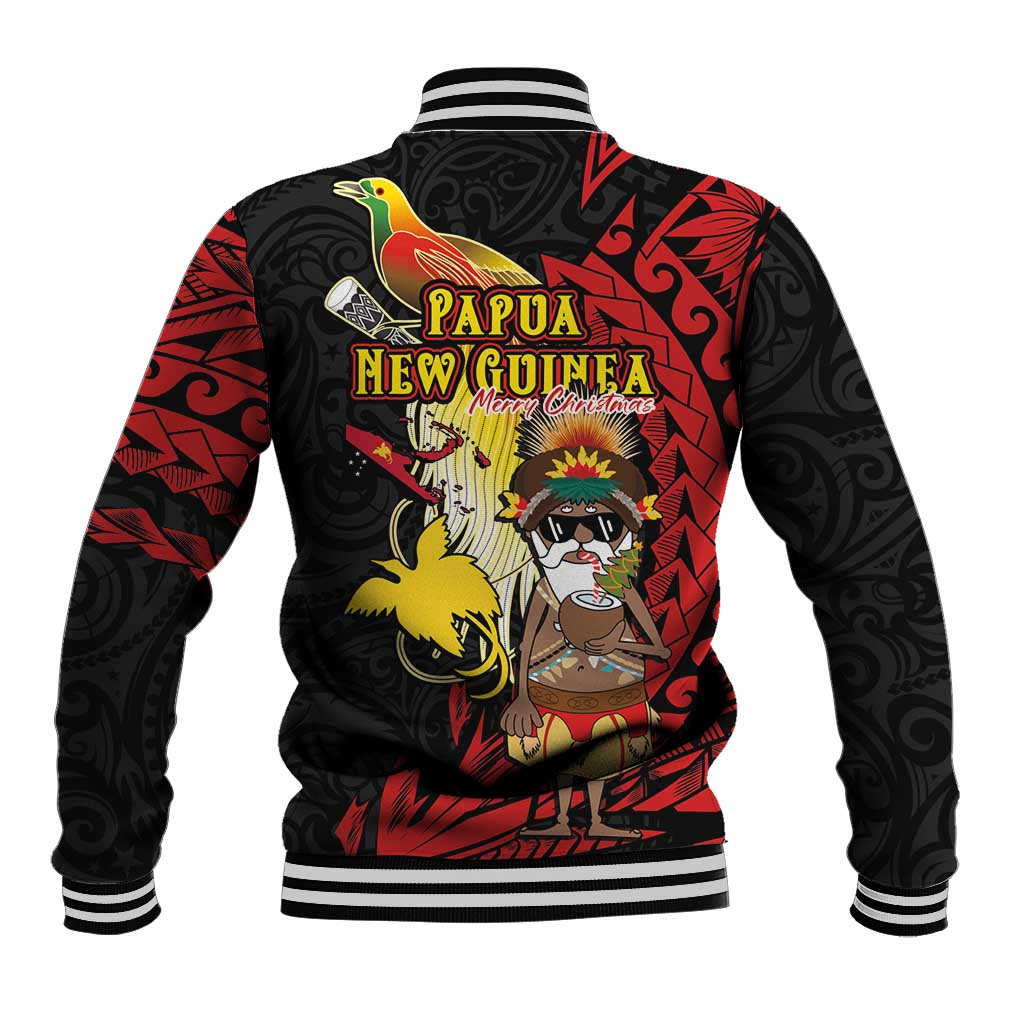 Papua New Guinea Christmas Baseball Jacket Funny Melanesian Santa with Bird-of-paradise Tribal Style - Polynesian Pride