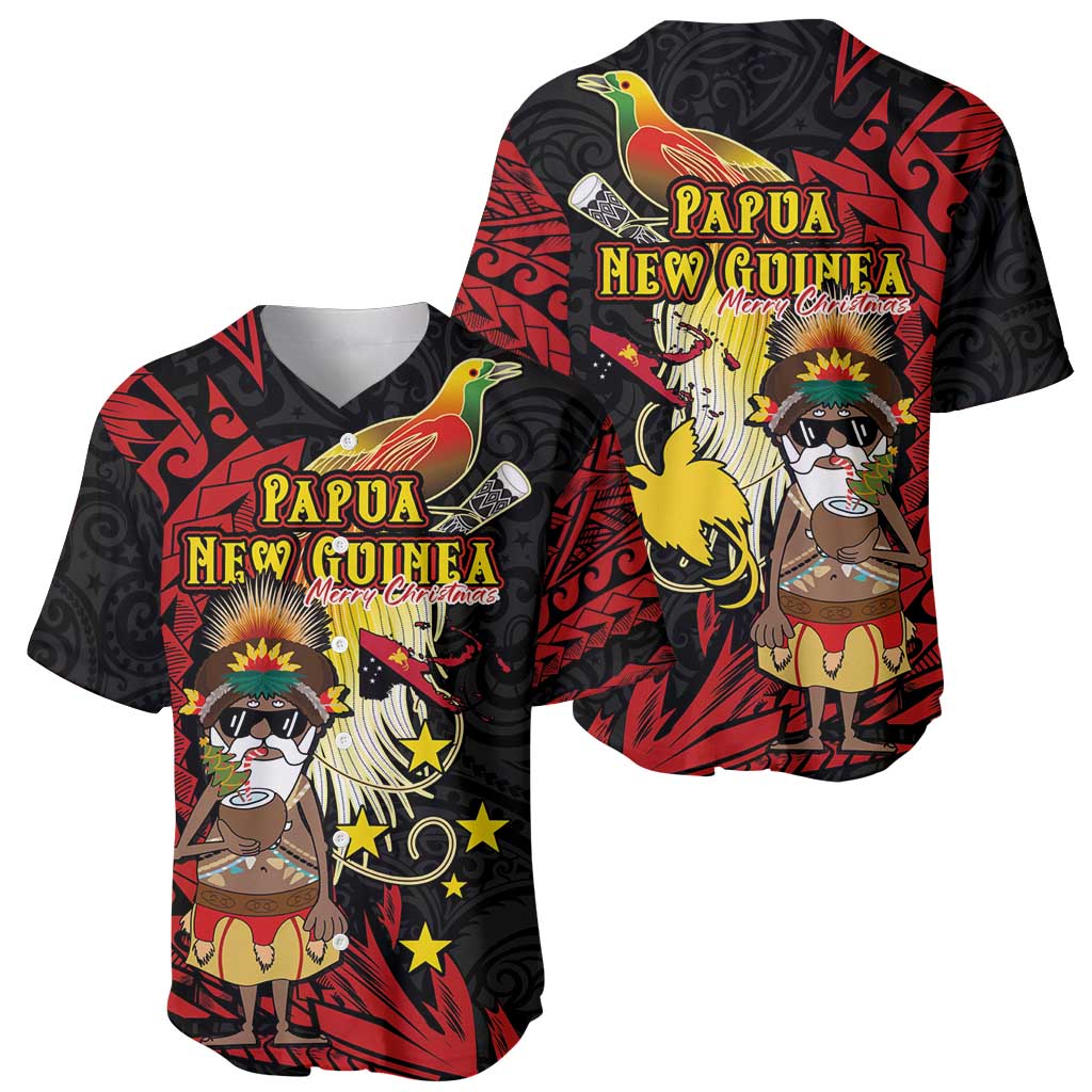 Papua New Guinea Christmas Baseball Jersey Funny Melanesian Santa with Bird-of-paradise Tribal Style LT03 - Polynesian Pride
