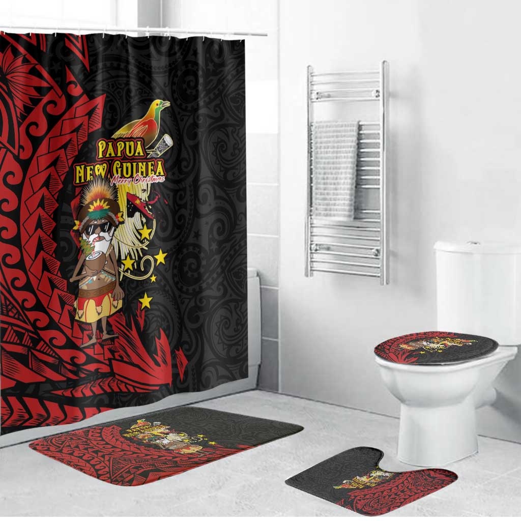Papua New Guinea Christmas Bathroom Set Funny Melanesian Santa with Bird-of-paradise Tribal Style - Polynesian Pride