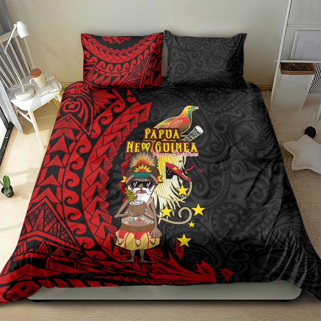 Papua New Guinea Christmas Bedding Set Funny Melanesian Santa with Bird-of-paradise Tribal Style LT03 - Polynesian Pride
