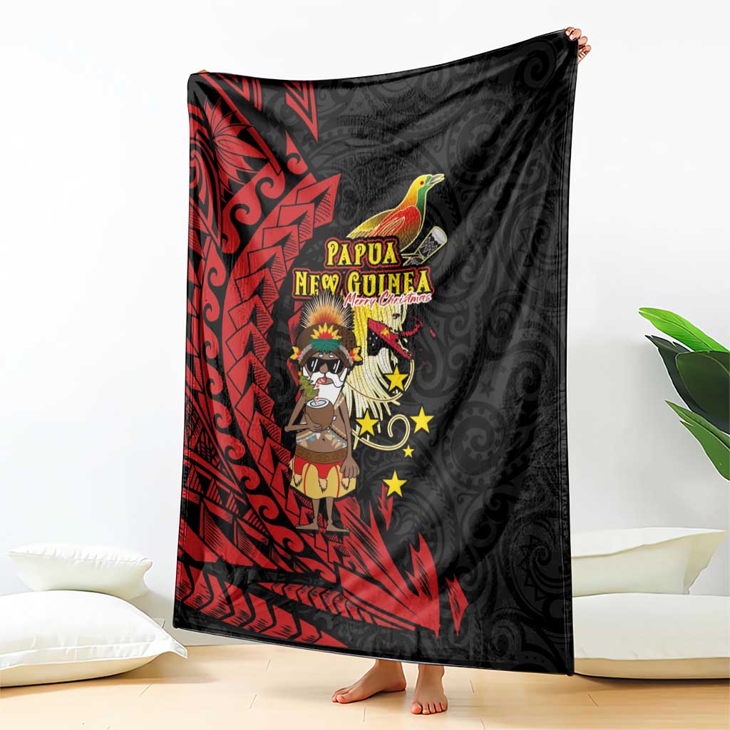 Papua New Guinea Christmas Blanket Funny Melanesian Santa with Bird-of-paradise Tribal Style - Polynesian Pride