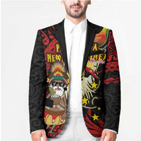 Papua New Guinea Christmas Blazer Funny Melanesian Santa with Bird-of-paradise Tribal Style LT03 - Polynesian Pride
