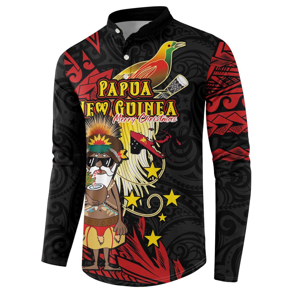 Papua New Guinea Christmas Button Sweatshirt Funny Melanesian Santa with Bird-of-paradise Tribal Style - Polynesian Pride
