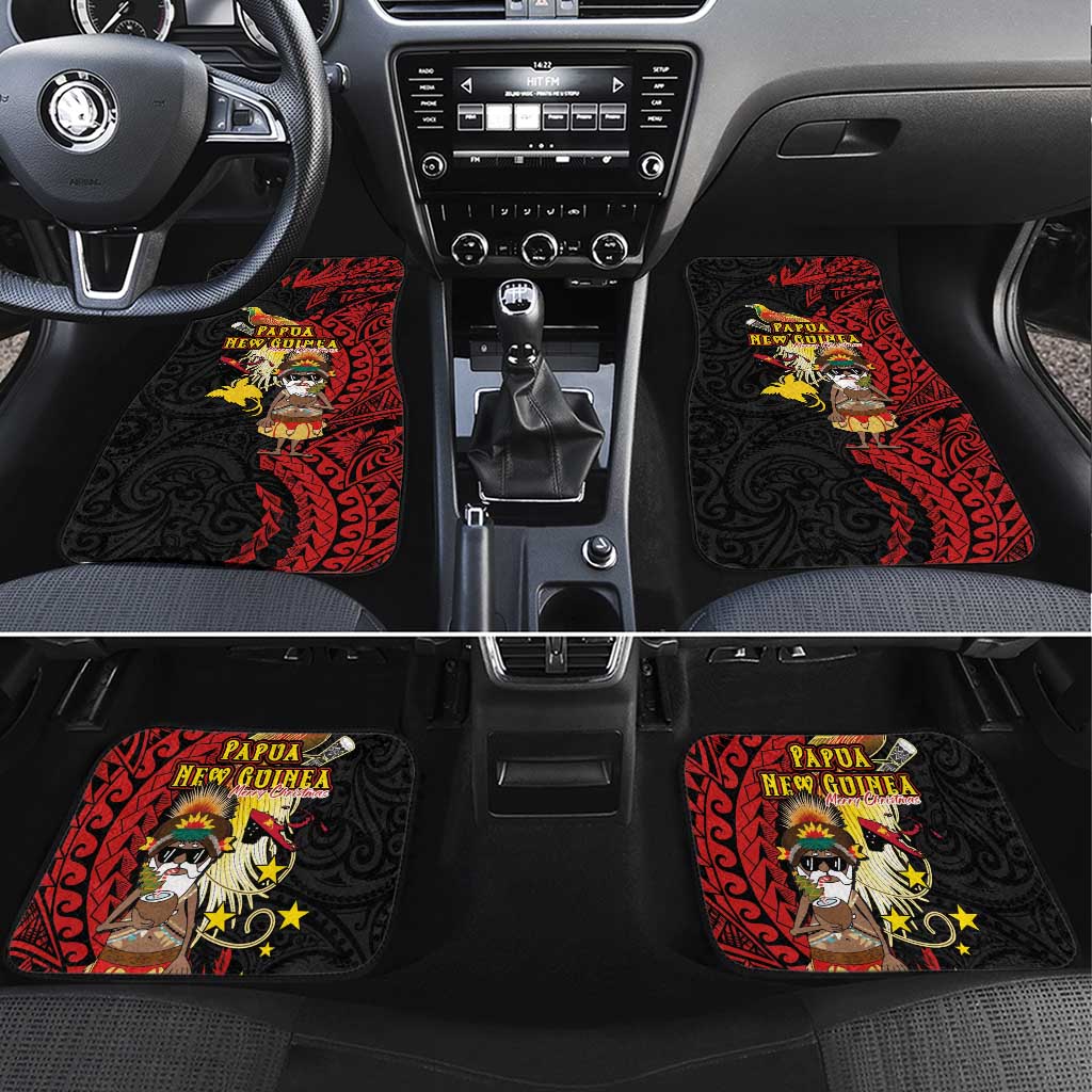 Papua New Guinea Christmas Car Mats Funny Melanesian Santa with Bird-of-paradise Tribal Style - Polynesian Pride