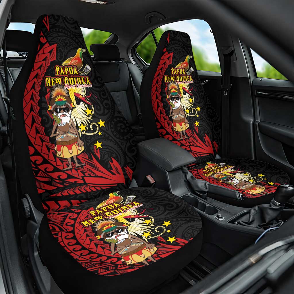 Papua New Guinea Christmas Car Seat Cover Funny Melanesian Santa with Bird-of-paradise Tribal Style LT03 One Size Black - Polynesian Pride