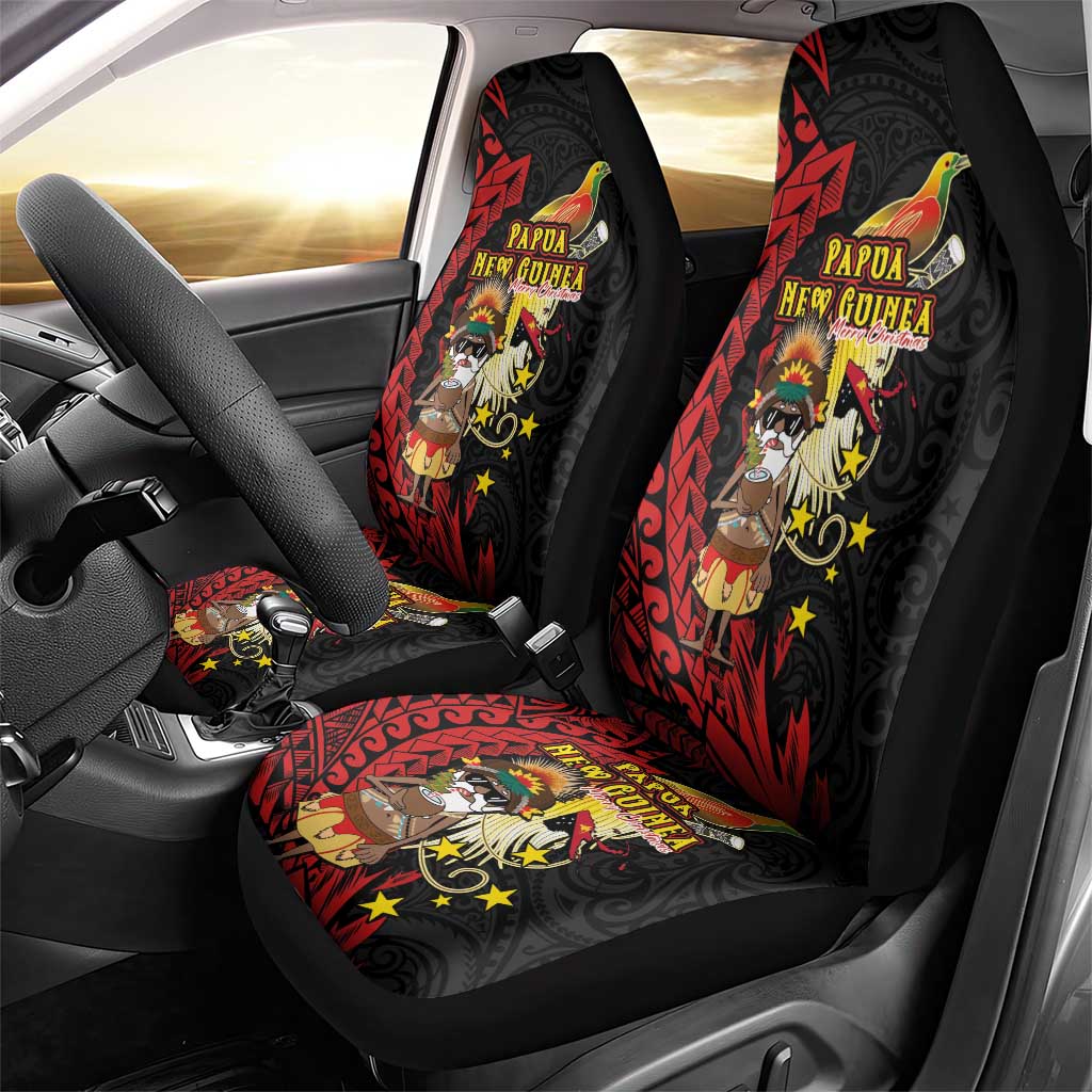 Papua New Guinea Christmas Car Seat Cover Funny Melanesian Santa with Bird-of-paradise Tribal Style LT03 - Polynesian Pride