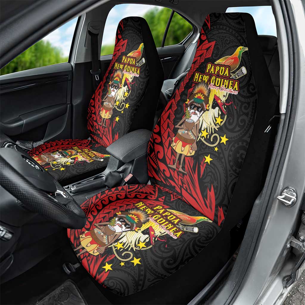 Papua New Guinea Christmas Car Seat Cover Funny Melanesian Santa with Bird-of-paradise Tribal Style LT03 - Polynesian Pride