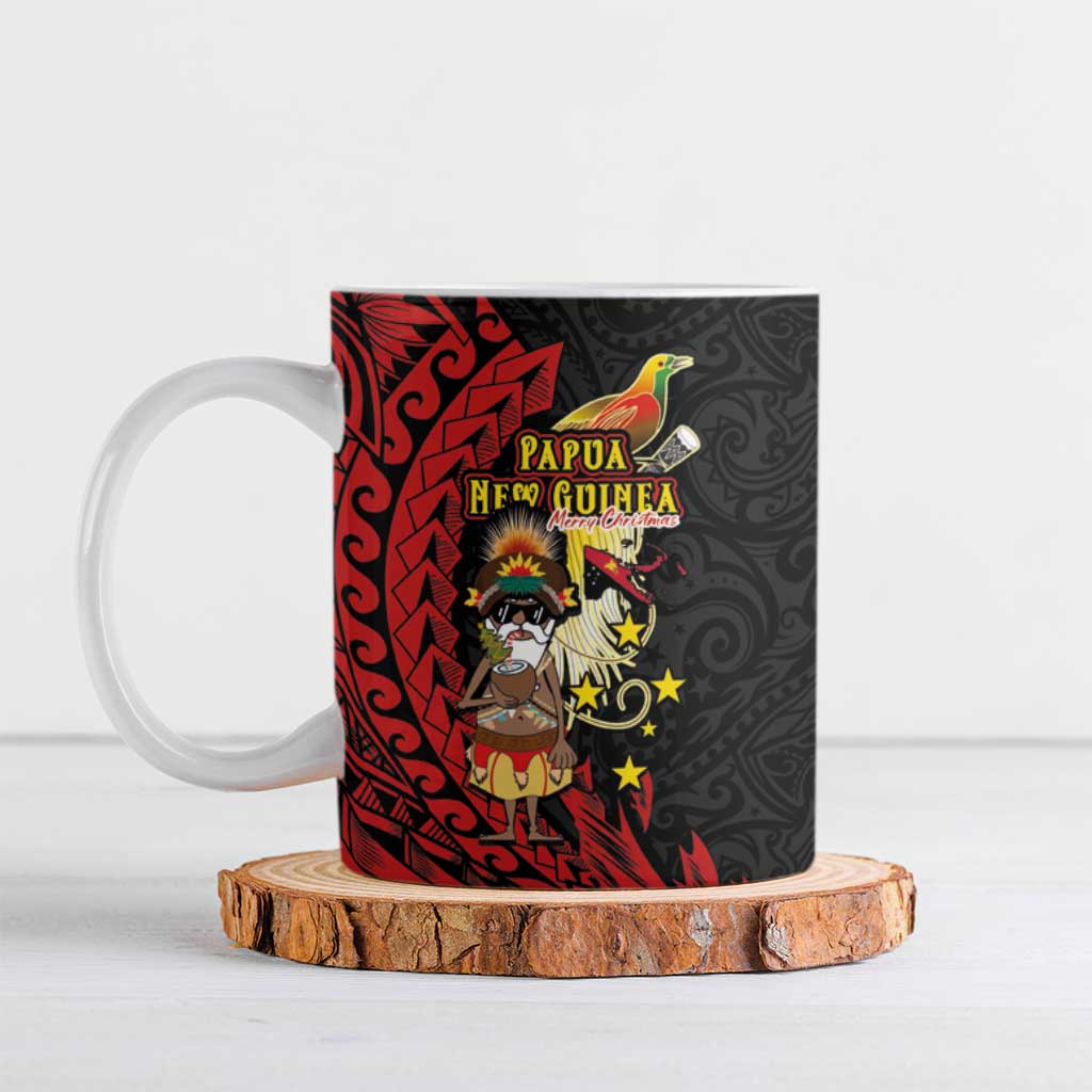 Papua New Guinea Christmas Ceramic Mug Funny Melanesian Santa with Bird-of-paradise Tribal Style - Polynesian Pride